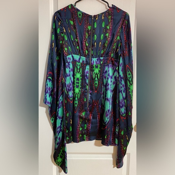 Guess by Marciano Y2K Silk Boho Hippie 70’s High Low Sleeve Mini Dress Size XS - Picture 4 of 11